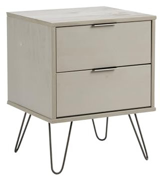Home Source Acadia Bedside Cabinet Nightstand Industrial Wooden End Side Table Storage, Grey, 2 Drawer