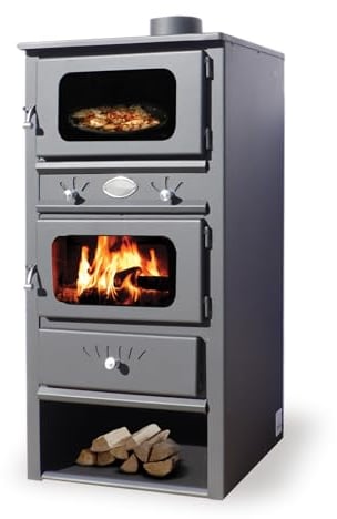 EIDER BIOMASA - Estufa de Leña con horno de 8 Kw- Estufa de leña con horno - Estufa de leña compacta 104x42x48cm - Perfecto para interior - Volumen calefactable 140m3 - Hierro fundido