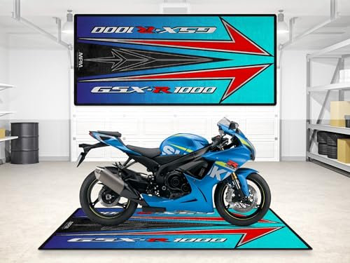 wibeart MPM Motorradmatte für GSX-R1000 – waschbare, rutschfeste, öl- und wasserfeste Parkmatte für Garage, Ausstellungsraum und Werkstatt | Größe 1: 86.6 x 39.4/220 x 100 cm