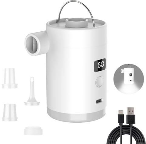 Pompa ad Aria Elettrica, 4000mah Pompa Elettrica per Materasso Gonfiabile con 4 Ugelli, Gonfiatore Sgonfiatore, Illuminazione Usb Ricaricabile, per Il Campeggio All'aperto,Materasso ad Aria