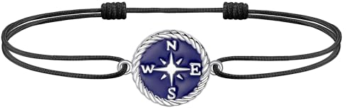 J.Endéar Fußkettchen Damen Kompass Silber 925 Wasserdichte Schnur Schwarz Fußkette Surfer Marineblau Fußkettchen Mädchen Frauen Maritim Strand Schmuck Liebe Freundschaft Geschenk
