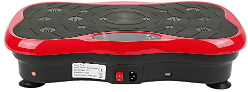 Vibrationsplatte mit Ultra Leiser Motor, 95 Stufen und 5 Trainingsprogramme, mit Fernbedienung, Trainingsbänder, LCD-Display, fur Ganzkörpertraining Fett Verlieren, Bis 120KG (Schwarz Rot)