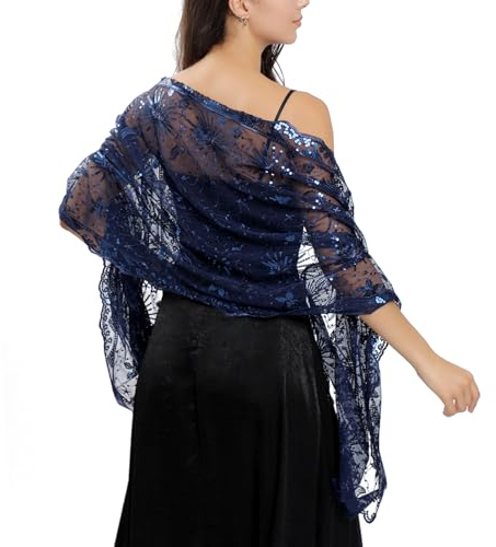 Ladiery Pailletten Mond Sterne Schals und Stola für Abendkleid, Damen Glitzer Festlich Hochzeit Stole Tuch für Abend Party