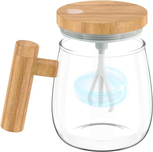 CHARYAR Self-Stirring Mug: Electric Mixing Cup for Effortless Blending of Coffee, Milk, Protein Powder - High Borosilicate Glass, Rotating Mechanism, Home, Office, Travel-Friendly