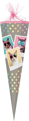 Nestler Schultüte zum Befüllen, Handgemachte Zuckertüte aus Karton - Motiv Cool Cats (85 cm 6-eckig)