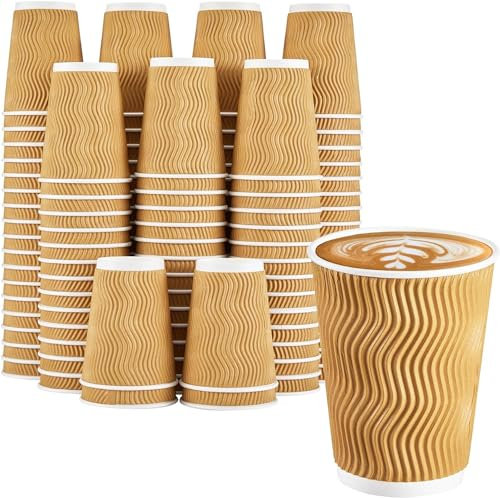 Efforias 500 X 8oz Ripple Coffee Cups - Insulated Triple Walled Takeaway Coffee Cups - Cups for Hot and Cold Drinks for Christmas & Birthdays Parties (Brown)