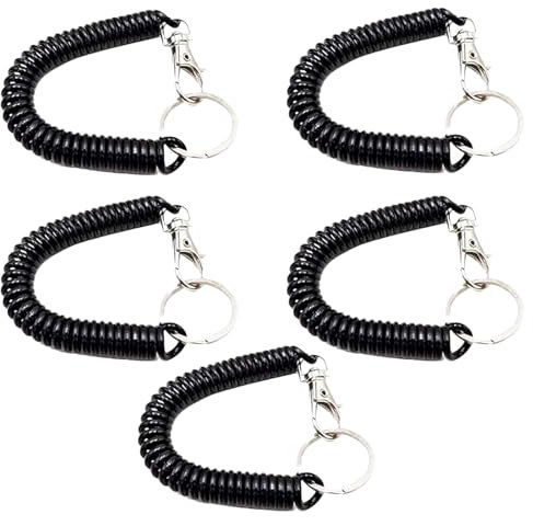VZU 5PCS Retractable Keychain, Stretchy Spiral Keyring, Coil Cord Holder, Extendable Key Chain, Theftproof Anti-Lost Stretch Cord Safety Key Ring for Wallet, Mobile Phone, Backpack, Fishing