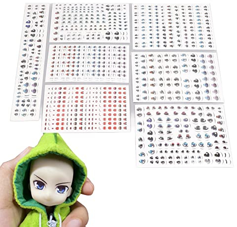 Pegatinas de ojos lindos de dibujos animados Ojos de figuras de anime Muñecas Boca Nariz Pegatinas de agua Expresión facial Pegatinas de ojos para crear figuras para manualidades de arc