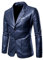 Herren Slim Fit Ledermantel Einfarbig Elegant Anzug Lederjacke Leather Jacket Windbreaker für Herbst Winter (Blau,5XL)