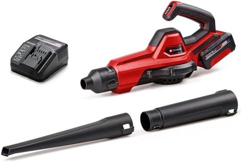 Einhell Soffiatore universale a batteria GE-UB 18/250 Li E (1x4.0 Ah) Power X-Change (18 V, velocità aria 250 km/h, tubo a 3 pezzi e controllo della velocità con display LED, senza batteria)