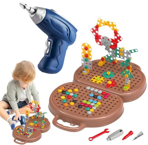 203 Pieces Take Apart Toys, Creativity Kids Tool Box Bear With Drill, Mon-tessori Toys Building Block Set, Design And Drill Toolbox for Tiny Craft-sman Kids, Ages 3-12 Years