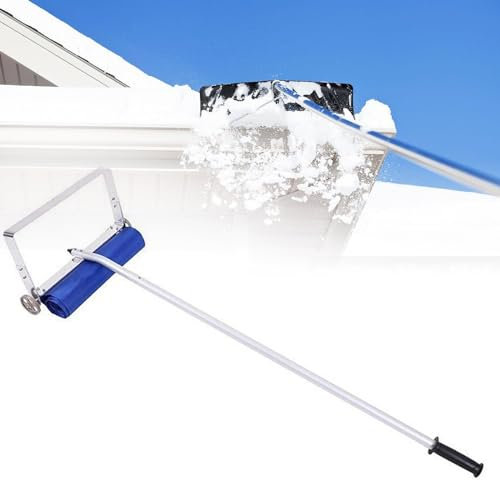 Schneerechen fürs Dach, Schneeräumwerkzeug aus Aluminium mit 5 Verlängerungsrohren und Anti-Rutsch-Griff, Teleskop-Schneeräumwerkzeug zum Entfernen von Schnee, Blättern, Schutt, sicher und arbeitssp