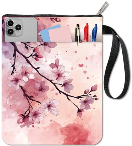 CRASPIRE Cherry Blossom Book Sleeve Protector with Zipper Waterproof Canvas Pouch Double-Sided Covers for Books Lovers Hardcover Notebook Bible Journal Textbooks Paperbacks Student Gift 11 x 8.66 Inch
