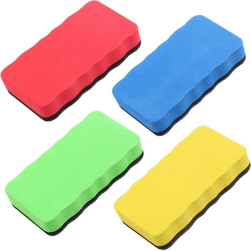 XFentech 4 Pieces Whiteboard Eraser - Magnetic Whiteboard Rubber Eraser, White Board Dry Eraser Foam Cleaner Rubber with Thick Felt Pad for Home, Office Classrooms(Red, Blue, Green, Yellow)