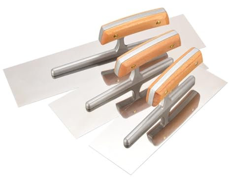 Qusedwey 3-Teiliges Set mit Flachen Trockenbaukellen, Putzkellen Aus Edelstahl, Maurerkellen-Sets mit Holzgriff