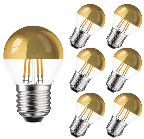 karedle oard G45 Kopfspiegellampe Silber LED Glühbirne E27 Sockel Edison Lampe ersetzt 40 Watt, 4W, 240 Lumen, 2700K warmweiß, LED Filament Fadenlampe, Dimmbar, 220V, Gold
