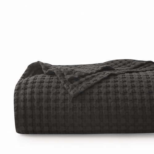 CHUFFED 100% Baumwolldecke 150 x 200 cm Tagesdecke Waffelpique Decke Weiche & Atmungsaktive Leichte Oeko-TEX® Zertifiziert-Sofa Couch Überwurf Bettüberwurf Kuschedecke Bettdecke Anthrazit