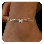 VIROMY Bracelet De Cheville En Argent Pour Femmes Plaqué Argent 14k Bracelet De Cheville En Zircon Papillon Brillant