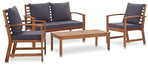 Myheimly Akazienholz Massiv Gartenmöbel 4-TLG. mit Auflagen Lounge Sofa Sitzgruppe Garnitur Gartenset Möbel Sofagarnitur Gartensofa Gartengarnitur,Braun und Grau