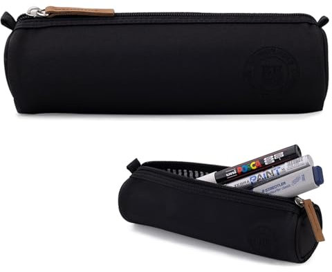 X SIM FITNESSX Oxford Stoff Federtasche Rundes Design - Kleine Federmäppchen Schulfedertasche Mädchen Schreibtischorganizer für Schule & Büro (Schwarz)