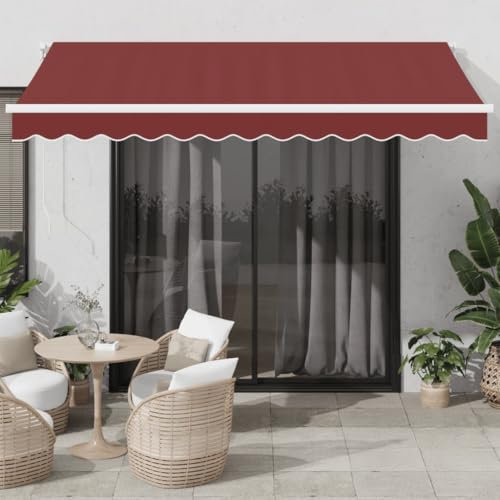 IKAYAA Tenda da Sole 350x250 Tenda da Sole Retrattile Manuale con LED con Manovella Tenda a Braccio per Esterno Terrazza Balcone -Bordeaux e bianco-350 x 250 cm
