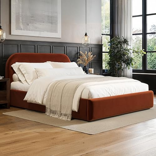 Flair Furnishings - Alba Ottoman Bed, King Size Bed Frame with Storage and Curved Headboard, Easy to Lift, Elegant and Refined (Burnt Orange Velvet)