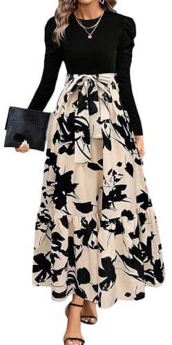XFSRG Vestito Donna Stampa Floreale Maniche Corte Scollo Rotondo Abiti Elegante Orlo a Volant Estivo Vestiti da Cocktail Party