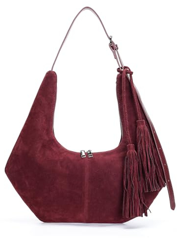 Herald Tassel Suede Slouchy Crescent Hobo Shoulder Bag for Women (Wine)