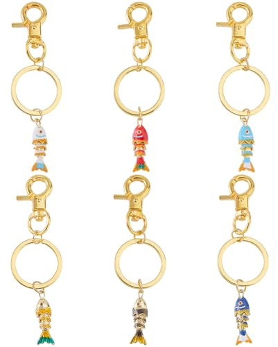 Hobbspring 6 Stück Goldene Fisch Schlüsselanhänger Mit 6 Farben Farbemaille Glücksfisch Anhänger Schwingbarer Charm Für Schlüssel Geldbörse Rucksack Handtasche Deko Accessoires