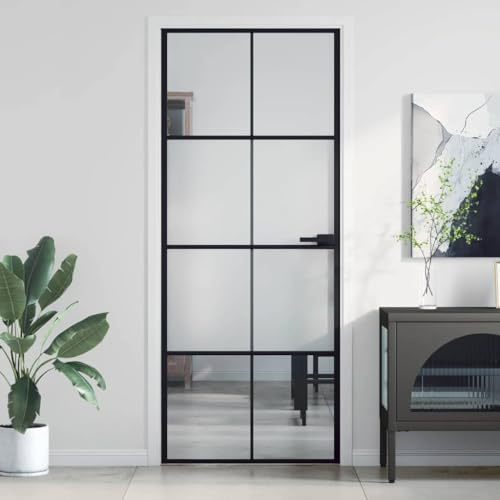 QJBSAVVA Slimline Porte intérieure noire 83 x 201,5 cm Verre trempé Cadre en aluminium Design moderne pour salon, couloir, bureau
