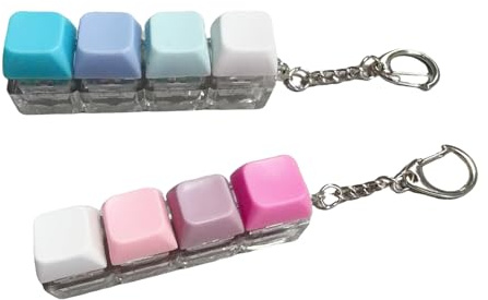 2Pcs Keyboard Fidget Toys 4 Button CoolFinger Clicky Keyboard Keychain Keyboard Stress Relief for Adult Fidget Toys Funny Fidget Keyring with Gradient Blue and Pink Keycaps(No Light)