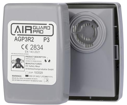 AirGuard Pro® Atemschutzmaske Halbmaske-Set wiederwervendbar mit Partikelfilter – Gasmaske, Staubfilter, Staubnaske – EN 140 & EN 143 – Schutz vor Feinstaub, Aerosolen, Gase, Dämpfe & Partikeln