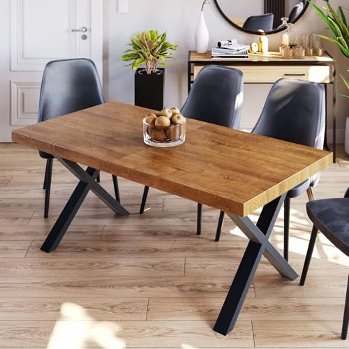 FURNEO | Klapptisch – Esstisch – stabil und stilvoll – für Küche und Esszimmer – ausziehbar – Loft – X-Beine (Lefkas, 90x160x260)