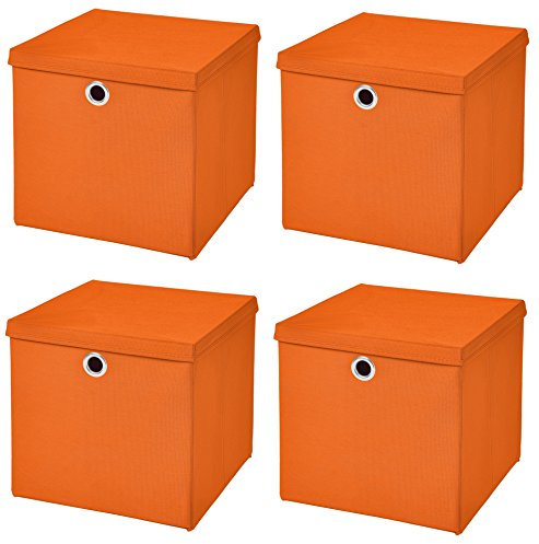 StickandShine 4er Set Orange Faltbox 28 x 28 x 28 cm Aufbewahrungsbox faltbar mit Deckel