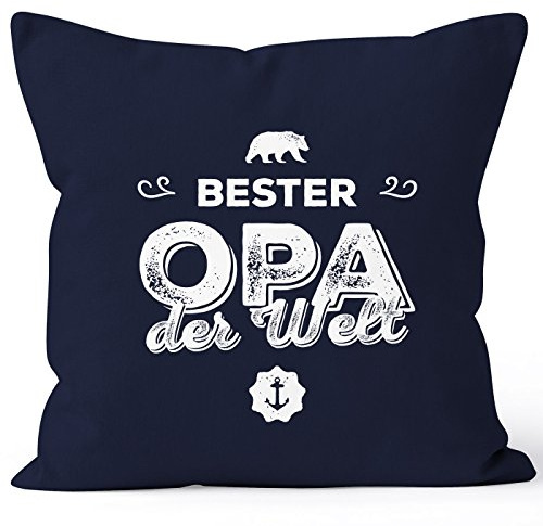 MoonWorks Kissen-Bezug Bester Opa der Welt Geschenk Kissen-Hülle Deko-Kissen Baumwolle Navy Unisize