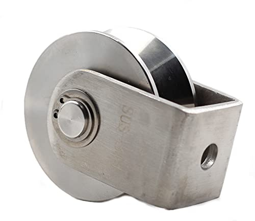 Chiloskit Industrieller 304 Edelstahl 7,6 cm V-Nut Gleitrad Laufschiene starre Lenkrolle Riemenscheibe Lager für Schaukel / Gleitsat mit Rad + Halterung, 500 kg Kapazität (V)