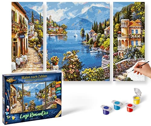 Schipper Lago Romantico 609260818 Peinture par numéros pour Adultes, avec pinceaux et peintures acryliques, triptyque, 50 x 80 cm