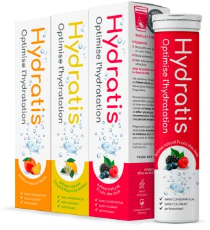 HYDRATIS - Pastilles Hydratation Electrolytes - Mix Parfums - Améliore l'Hydratation et Favorise l'Énergie - Formule Isotonique - Sport, Récupération - 3 tubes (60 Pastilles)