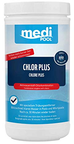 mediPOOL Chlor Plus-Desinfektion 1 kg, Chlortabletten, Schnellchlorung, klares Wasser, Poolreinigung