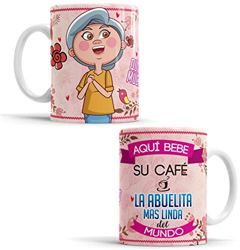 OyC Original y Creativo Taza Abuela - Taza Aquí Bebe la Mejor Abuela del Mundo/Taza aqui Bebe una Super Abuela/Taza con Frase y Dibujo (Abuela)