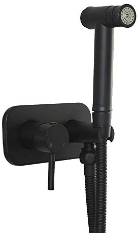 SHUGUANG Bidet Handbrause, Bidet Sprüher WC Kit Messing Toilette Bad Bidet Set Wandmontage Komplett Bidet Set für WC mit Schlauch, Warmes und Kaltes Wasser für Haustierbad,Matt Black