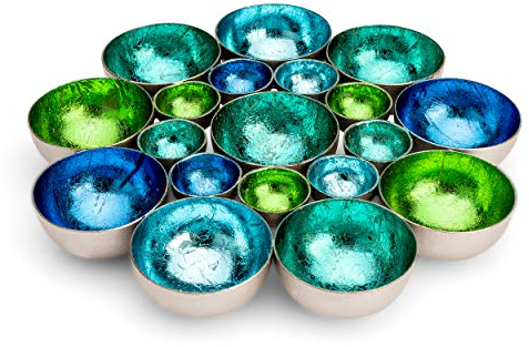 ZEYA Teelichthalter Metall, Ø 21 cm, blau Aqua türkis grün, Teelicht Deko für bis zu 10 Teelichter, Bunte Tisch Dekoration, Präsent zum Geburtstag, Deko Wohnzimmer