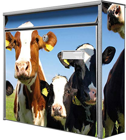banjado® Burg-Wächter® Briefkasten mit Motiv Kühe/Briefkasten ohne Zeitungsfach 32x36x10 cm groß/Briefkasten mit Namensschild A4 Einwurf inkl. Montagematerial & 2 Schlüsseln