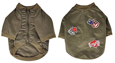 Design Hunde Jacke Bomberjacke Khaki Hundebekleidung Haustier Mantel Pullover Hundejacke (M)