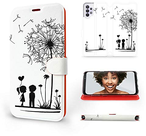 MOBIWEAR | Slim FLIP Case | Kompatibel mit Samsung Galaxy A32 5G, Made in EU handyhülle, Premium Schutzhülle, Transparent TPU Silicon, Book Style Hülle, Tasche - Pusteblume