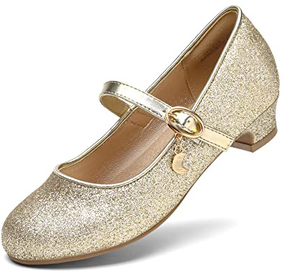 DREAM PAIRS Mädchen Stöckelschuhe Ballerinas,Size 35,Gold | Kleiderschuhe Mary Jane Prinzessin Schuhe Flache Schuhe Kommunionschuhe Schulschuhe