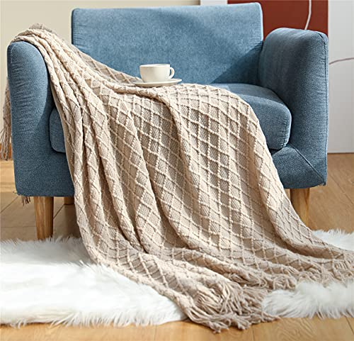 Hayisugal Tagesdecke Gestrickte Boho Decke überwurf Decke warm Wohndecke Reisedecke Schmusedecke weich Kuscheldecke für Sofa Sessel Couch, Khaki, 130 x 150 cm