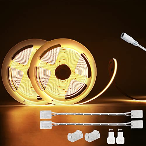 PAUTIX 2Pack DC24V 504LEDS/M COB LED Streifen, Warmes Weißes 3000k 6m LED Band, Superbrillante für DIY Schlafzimmer mit 8mm cob Anschluss (Netzteil nicht enthalten)