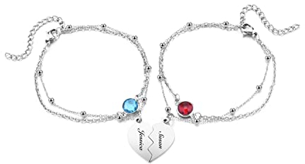 PiercingJak 2-4 Stücke Freundschaftsarmband mit Gravur Herz Puzzle Strass Anhänger Edelstahl Armkette Liebe Freundschaft Armbänder Personalisierte Geschenke für BFF Partner Familie Paare