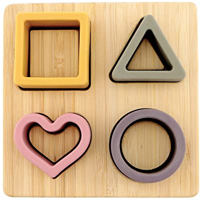 Nuby - Spielzeug Steckspiel aus Silikon und Holz - Sortierspiel mit geometrischen Formen - Lernspielzeug für Babys und Kleinkinder - Mehrfarbig - 6+ Monate